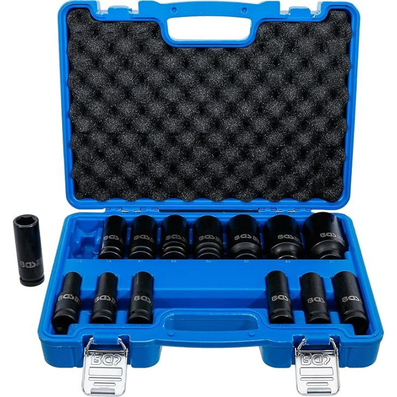 BGS 5207 Smūginių veržliarakčių rinkinys, šešiakampiai, 14 dalių, 12,5 mm (1/2 colio), 10-32 mm, CR-MO plienas