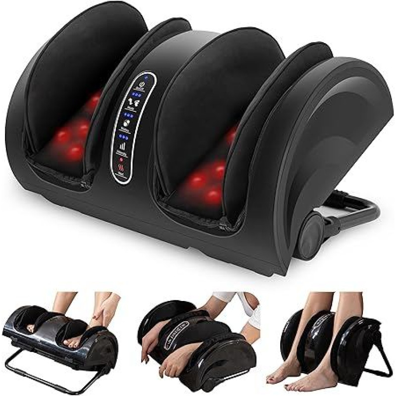 Snailax Shiatsu pėdų masažuoklis su šiluma, elektrinis kojų masažuoklis su minkymo funkcija ir voleliais, blauzdų masažuoklis skausmui malšinti, dovanos vyrams, tėčiams, moterims
