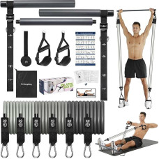 ALongSong Fitnessbänder Pilates Bar Set mit Widerstandsbänder 20-240lbs, Trainingsbänder Krafttraining Fitnessgeräte für Zuhause Resistance Bands Verstellbare Pilates-Stange Griffe, Türanker
