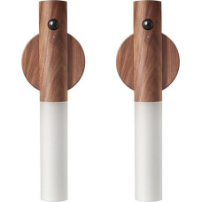 LANDGOO judesio jutiklio naktiniai žibintai Magnetinis kūno jutiklis Prieškambario įkraunama LED šviesa Nešiojami laiptai Medinė sieninė šviesa Baterija veikianti spintos šviesa (graikinis riešutas, 2 pakuotės)