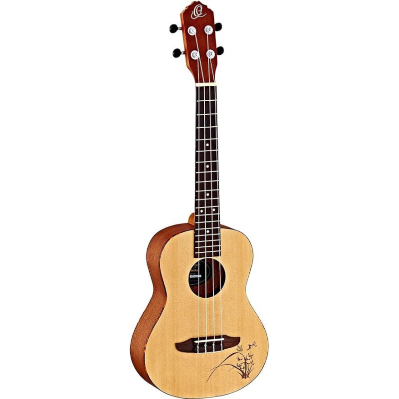 Ortega Guitars RU5-TE tenorinė ukulelė su eglės viršūne ir sapele korpusu, satino apdaila, 18 grifų