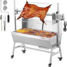 VEVOR ėrienos kepsninė, kiaulės kepsninė, kepsninė su iešmais, 61 kg slankiojanti BBQ medžio anglių kepsninė su iešmais kiaulėms, ėriukams, ožkoms, elektrinis 42 W variklis, nerūdijančio plieno kepsninė su priekiniu stiklu