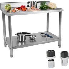 Royal Catering Virtuvinis stalas nerūdijančio plieno stalviršis su apvadu ir apatine lentyna 100x60cm