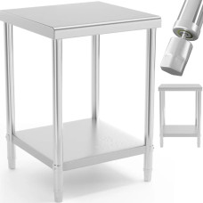 Royal Catering Centrinis plieninis stalviršis su lentyna 60 x 60 cm
