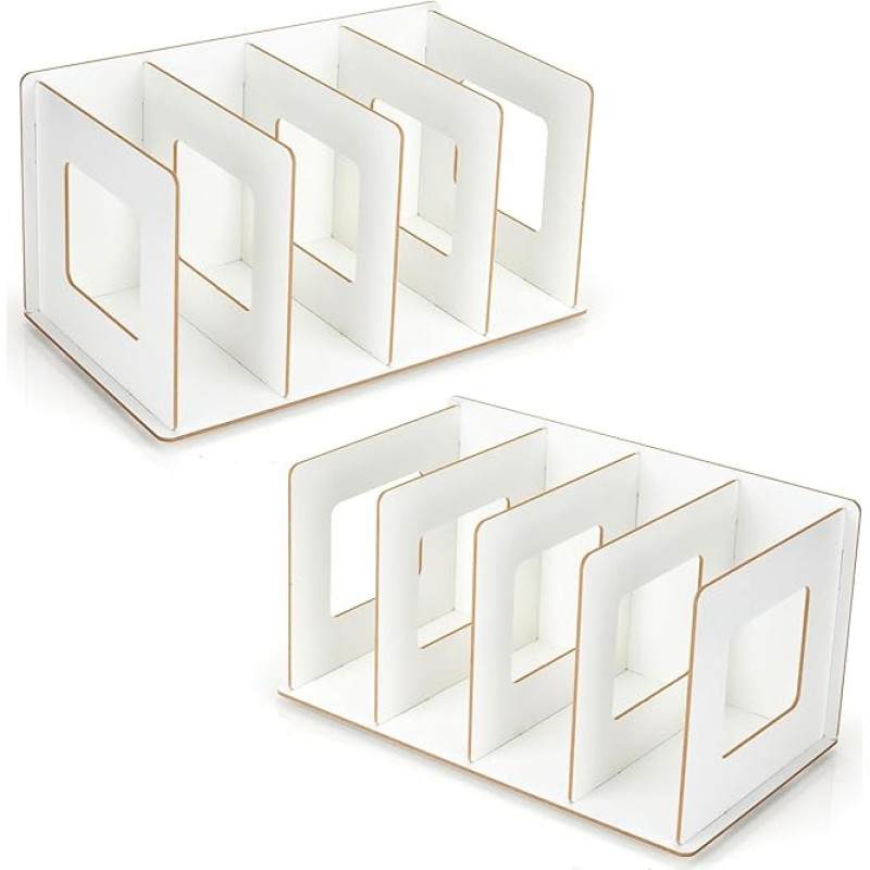 CD DVD Storage Shelves 4 Section Wooden Desk Book Storage Rack White for CDs DVDs Blu-Ray Books Magazines 2 Pack