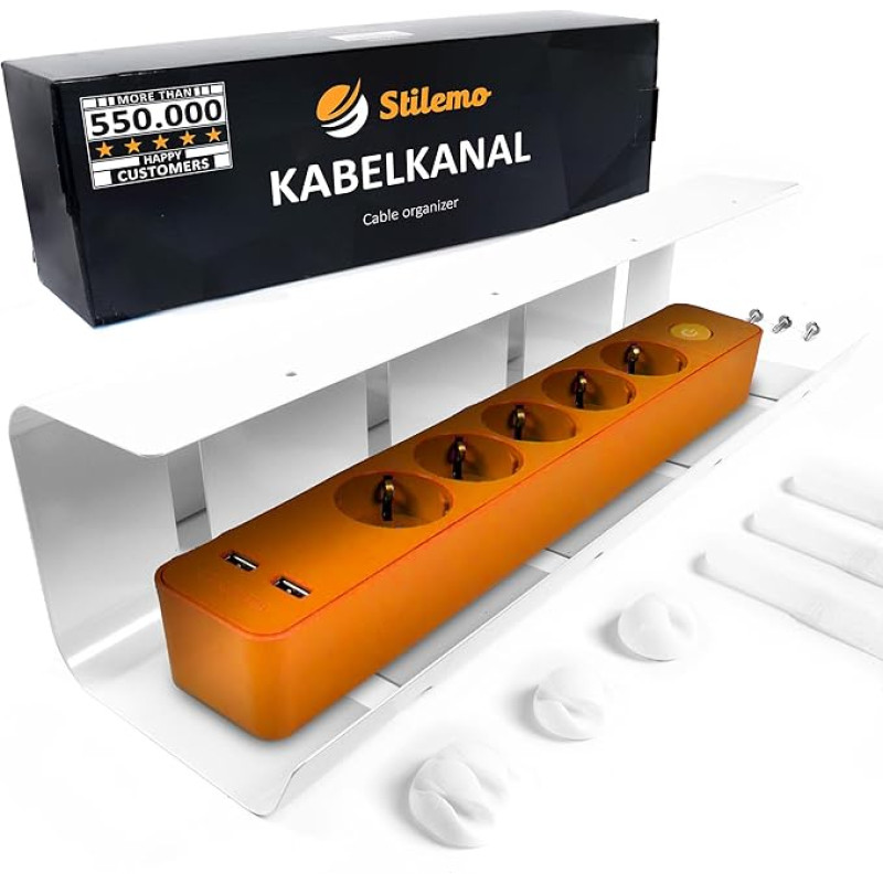Kabelių kanalas stalui - Kabelių valdymo stalui organizatorius Kabelių valdymo kabelių laikiklis Kabelių dėklas stalui - 43 x 12 x 10 cm - Kabelių krepšys baltas