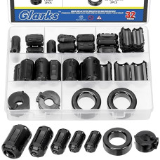 Glarks 32pcs Black Clip-on Ferrite Ring Core Set Includes 3.5/5/7/9/13 mm Inner Diameter Cable Clips RFI EMI Noise Cancelling Cable Clips 42 x 24 x 16 mm Toroid Cores 15 mm Ferrite Cores