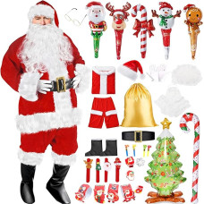 Kalėdų Senelio kostiumas Vyrų Kalėdų Senelio kostiumas Suaugusiųjų Kalėdų apranga Barzda Perukas Paltas Dovanų krepšys Kalėdų vakarėlis