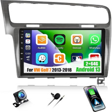 CAMECHO 2+64G Android 13 automobilinis radijas VW Golf 7 2013-2018 su Carplay/Android Car, 10,1 colio ekranas Dvigubas DIN radijas su Sat Nav HI-FI GPS WiFi WiFi Bluetooth SWC FM/RDS radijas + AHD galinio vaizdo kamera