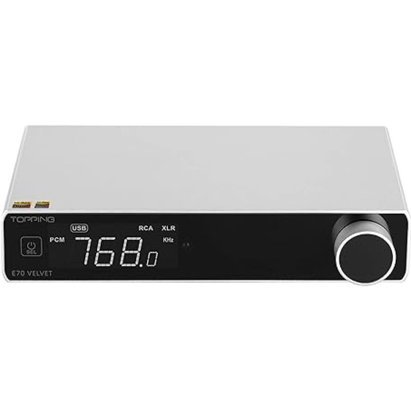 Topping E70 Velvet AK4499EX Decoder XU316 DSD512 PCM768kHz Bluetooth 5.1 LDAC 24Bit/96kHz with Remote Control DAC (20 x 13.8 x 4.4, Silver, 1)