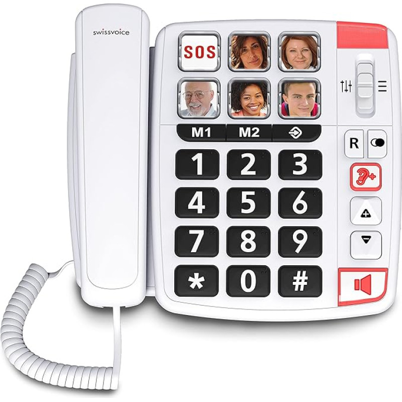 SWISSVOICE - Xtra 1110 - Cordless landline telephone - Large buttons - 6 direct photo buttons - Extra loud ringtone - Call indicator - Audio Boost - Hearing aid compatible - Braille - White