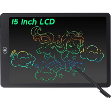 LCD Writing Board, 15 Inch Colourful Screen Writing Tablet for Children Adults, Erasable LCD Drawing Board, Electronic Writing Board, Portable LCD Drawing Writing Tablet, Black