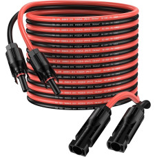 Solar Cable 8 m 4 mm² Solar Panel Extension Cable 12AWG IP68 Waterproof Adater Cable with Socket and Plug Connection (8 m Red + 8 m Black)