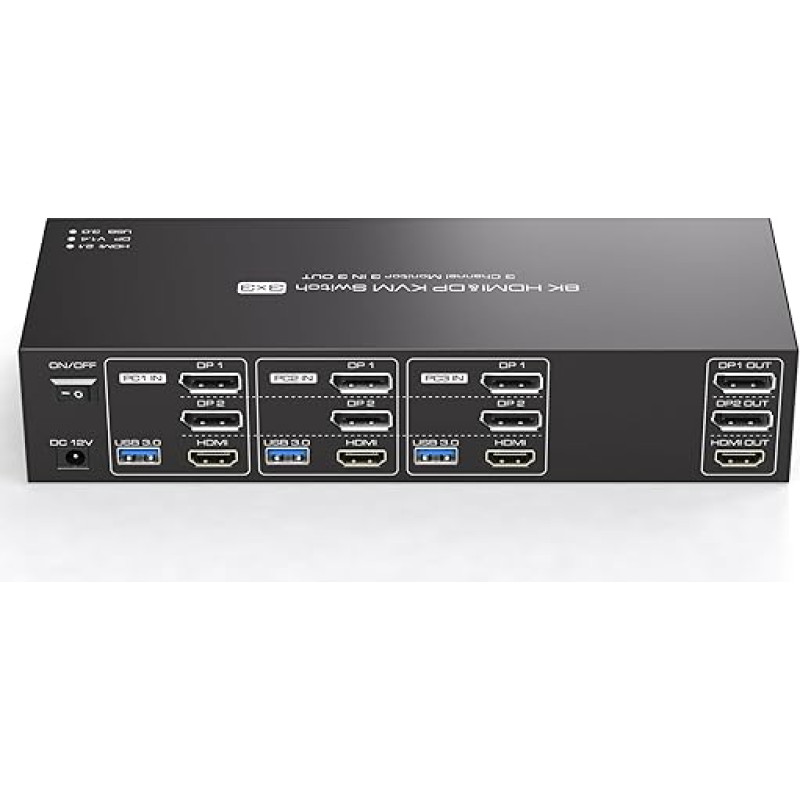 TJCXELE 8K60Hz HDMI + Displayport KVM Switch 3 PC 3 Monitors USB 3.0 Triple Monitor KVM Switches 4k144Hz for Three PCs Share Three Monitors and 4 USB Devices with Remote Control and 3 x USB Cable