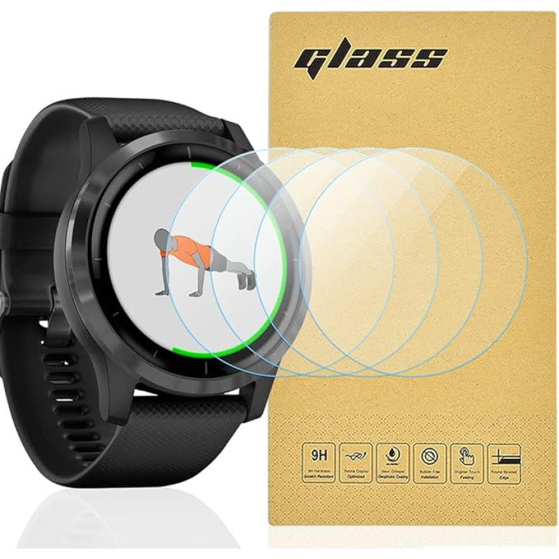 4 Pack Screen Protector Compatible with Garmin Vivoactive 4s 99.99% HD Clarity 9H Hardness Premium Quality Protective Film Tempered Glass Shockproof Scratch Resistant