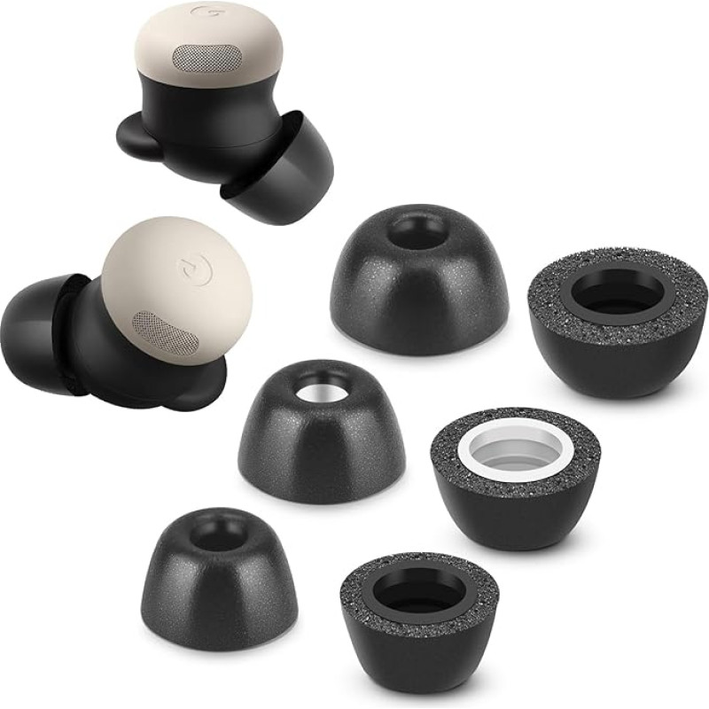 Memory Foam Tips for Google Pixel Buds Pro 2 No Silicone Earbuds Non Slip Replacement Earbuds Fits in Charging Case 3 Pairs (S/M/L, Black)