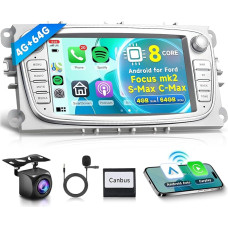 8 Core 4G + 64G Wireless Carplay Android 13 Car Radio for Ford Focus II mk2 Mondeo S-Max C-Max Galaxy Kuga 7 Inch Car Radio with Android Car Navigation GPS WiFi Mirror Link Bluetooth FM/RDS/SWC Rear
