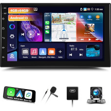 [4G + 64G] Android 13 Double DIN Car Radio with Carplay Android Car, 9 Inch Touchscreen 2 DIN Radio with Bluetooth EQ GPS WiFi FM/RDS MirrorLink Split Screen + Reversing Camera & Mic