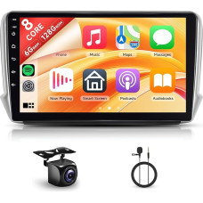 8 Cores 6+128G Android Car Radio for Peugeot 2008 208 2012-2018 10.1 Inch Wireless Carplay Radio with Touchscreen Android Car Mirror Link Bluetooth FM/RDS/EQ/DSP WiFi GPS Navigation Reversing Camera