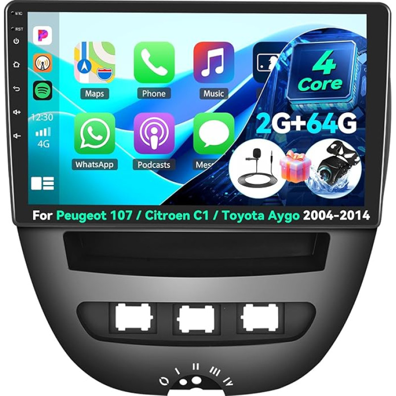 2G+64G Android 13 Autoradio für Peugeot 107 / Citroen C1 / Toyota Aygo 2004-2014 mit Carplay Android Auto Mirror Link 10.1