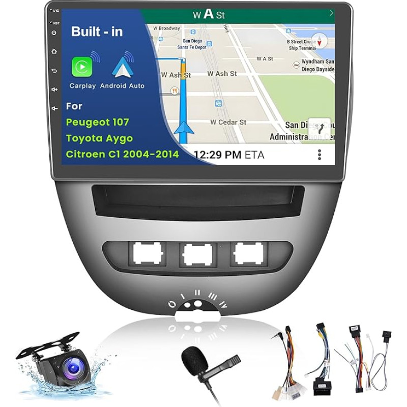 Inefala Upgrade 10.1 Inch Touchscreen Car Radio, Android 13 Radio for Peugeot 107/Toyota Aygo/Citroen C1 2004-2014, 2G+64G, Wireless Carplay & Android Car, Radio with GPS/WiFi/RDS/FM Reversing Camera
