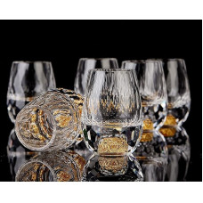DUJUST Diamond Shot Glasses (4cl), krištolo stiklinės, dekoruotos 24 karatų aukso lapų drožlėmis, prabangios ir mielos stiklinės, be BPA ir švino, puikiai tinka dekoracijoms ir kolekcijoms - 6 vnt.