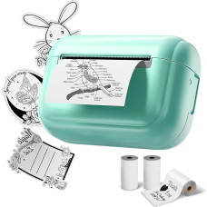 Q02E Mini Printer, Thermal Printer, Bluetooth Photo Printer, Label Printer for Photos, Notes, Design, Green, with 3 Rolls of Thermal Paper