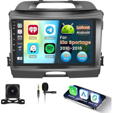 Android 15 Radio für Kia Sportage 2010-2016 mit Wireless CarPlay 4+64G, 9 Zoll Bildschirm mit Android Auto DAB HiFi 59UI FM RDS GPS Bluetooth WiFi SWC AHD Rückfahrkamera