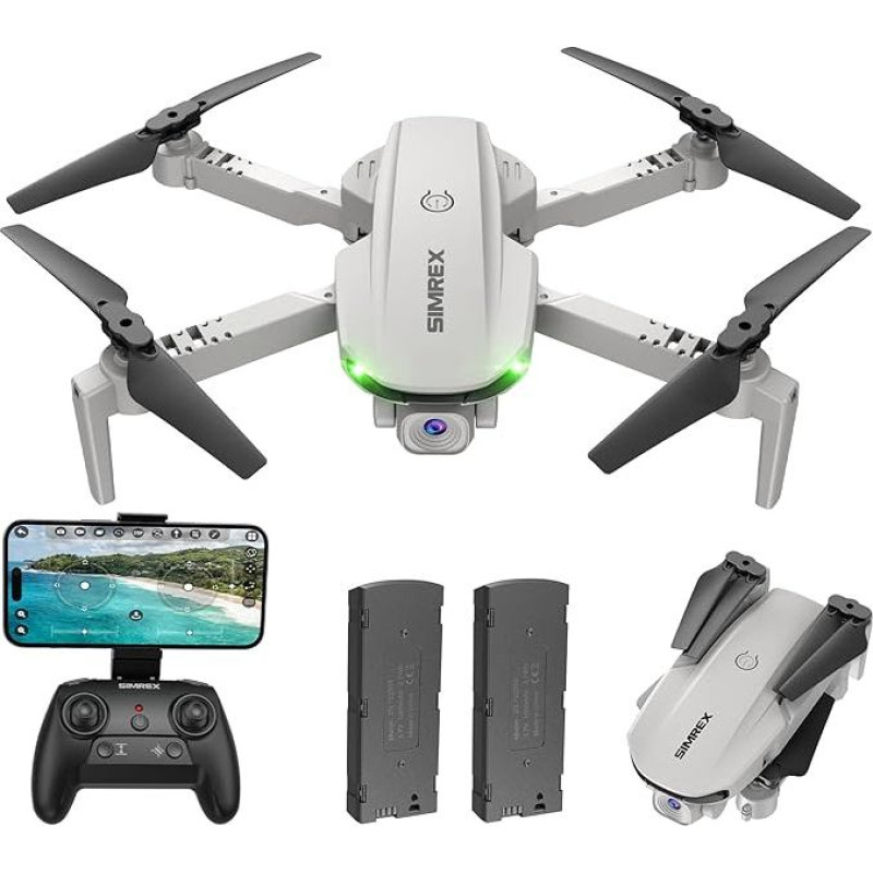 SIMREX X800 Drone with Camera 1080P, RC Quadcopter Drone with Altitude Hold, Drone with One Key Start, Waypoint Flying, Auto Follow, 3D Flip, Remote Control Drone for Children and Adults, Grey