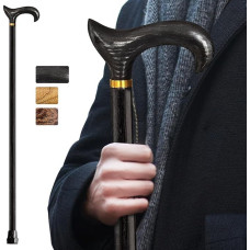 ispuoocti Handmade Wooden Walking Stick for Men and Women, with 226 kg Load Capacity, Walking Sticks for Seniors, Ergonomic Derby High-End Walking Sticks Made of Natural Solid Wood (Black Brown)