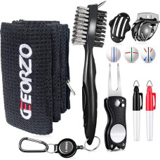 7-in-1 Golf Accessory Kits, Retractable Golf Club Brush, Foldable Golf Divot Tool, Microfibre Golf Towel, Golf Ball Line Marker and Ball Marker