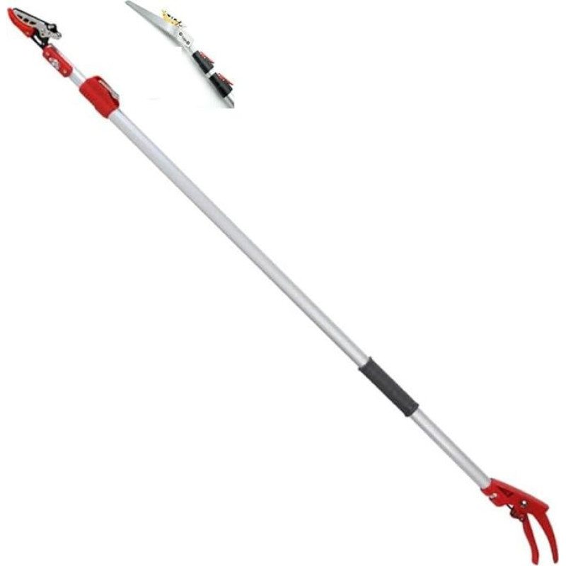 Teleskopinės genėjimo žirklės, sodo žirklės, gėlių žirklės šakoms kirpti, 130-220 cm ilgio teleskopinės genėjimo žirklės, nerūdijančio plieno pjūklo ašmenys, žirklės rožėms kirpti ir genėjimo pjūklas su