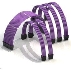 50 cm PSU cable extension coated GPU custom PC power supply with comb kit - compatible with RTX3090┃1 x 24 P (20+4)┃2 x 8 P (4+4) CPU┃3 x 8 P (6+2) GPU set┃500 mm - purple