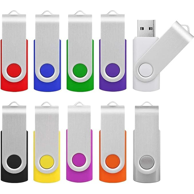 KOOTION 10 USB atmintinių 64 GB USB 3.0 atmintinių rinkinys 10 spalvotų duomenų lazdelių rinkinys 10 atmintinių metalinių 64G nykščių USB atmintinių rinkinys 64 GB atmintinių lazdelių USB atmintinės įvairiaspalvės