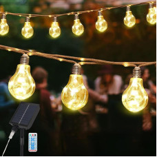 SALCAR Solar Fairy Lights Outdoor Vintage Hemp Rope, 10 m 20 Bulbs LED Solar Fairy Lights Outdoor Weatherproof, 8 Modes Outdoor Fairy Lights for Tree, Patio, Yard, Home, Wedding Decoration, Warm White