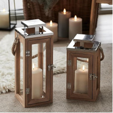 Lights4fun Salcombe 2er Set Holz Laternen mit TruGlow® LED Kerzen mit Timer Batteriebetrieb Holz Laternen Innen