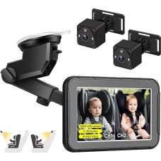MYPIN 12,7 cm (5 Zoll) Baby-Autokamera & Monitor für Rücksitz, 2 HD 1080P Kameras mit IR-Nachtsichtfunktion, 150° Weitsicht mit wiederverwendbarer Saugnapfhalterung, Echtzeit-Säuglingssicherheit für
