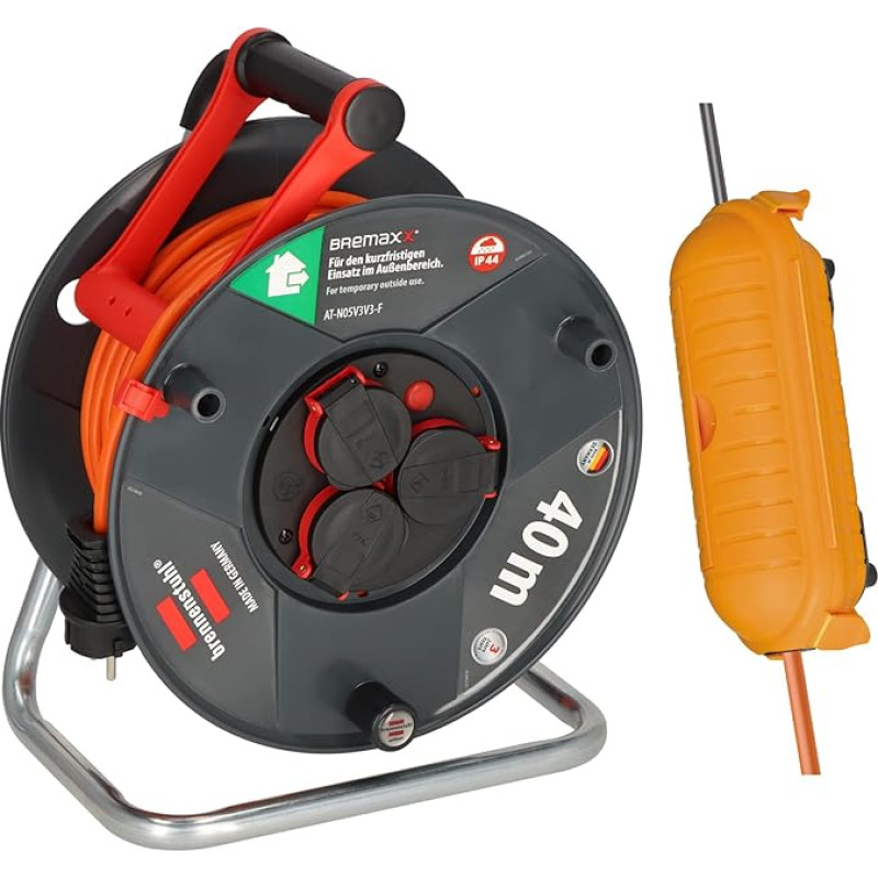 Brennenstuhl Garant V2 IP44 Cable Reel (40 m, Made in Germany, Outdoor Use IP44) and Brennenstuhl Safe-Box Big IP44 (Protective Box for Extension Cable)