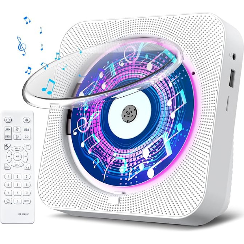 Gueray CD Player Radio with CD Player Bluetooth Dual Mode with Speaker Remote Control Dust Protection LED Screen Timer Supports AUX USB TF Card Playback