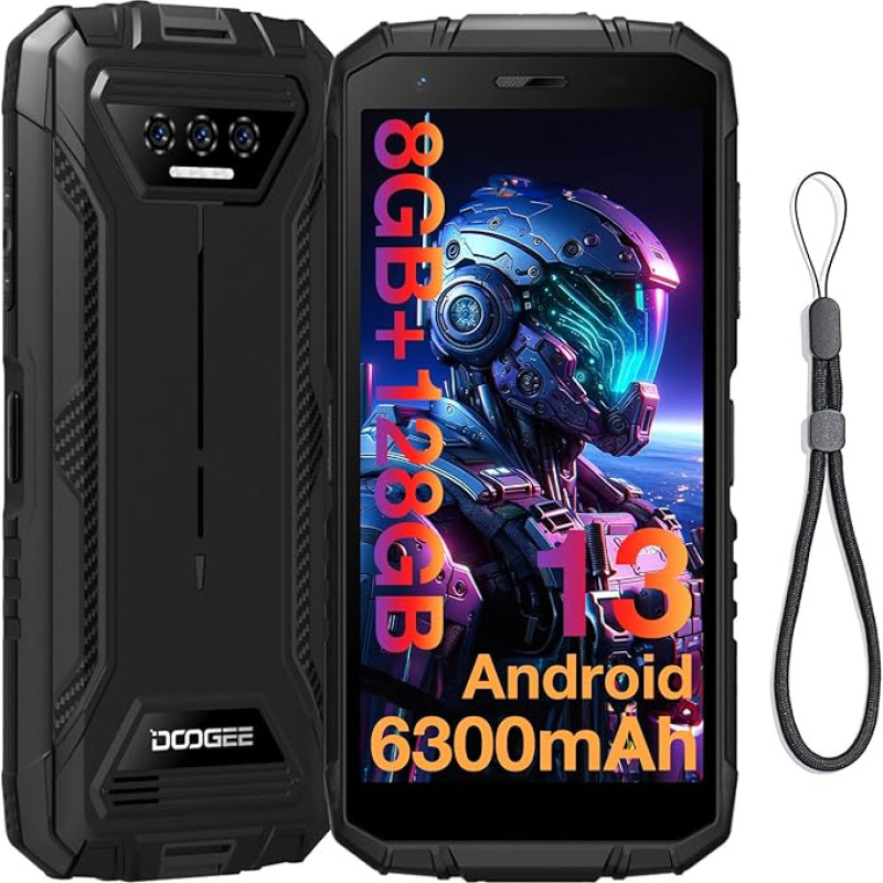 DOOGEE S41 Plus Tvirtas išmanusis telefonas 2024, 8 GB RAM + 128 GB ROM/TF 1 TB Tvirtas telefonas, 6300 mAh mobilusis telefonas, 5,5-Zoll-HD+-Bildschirm Android 13-Telefon, IP69 apsaugotas telefonas