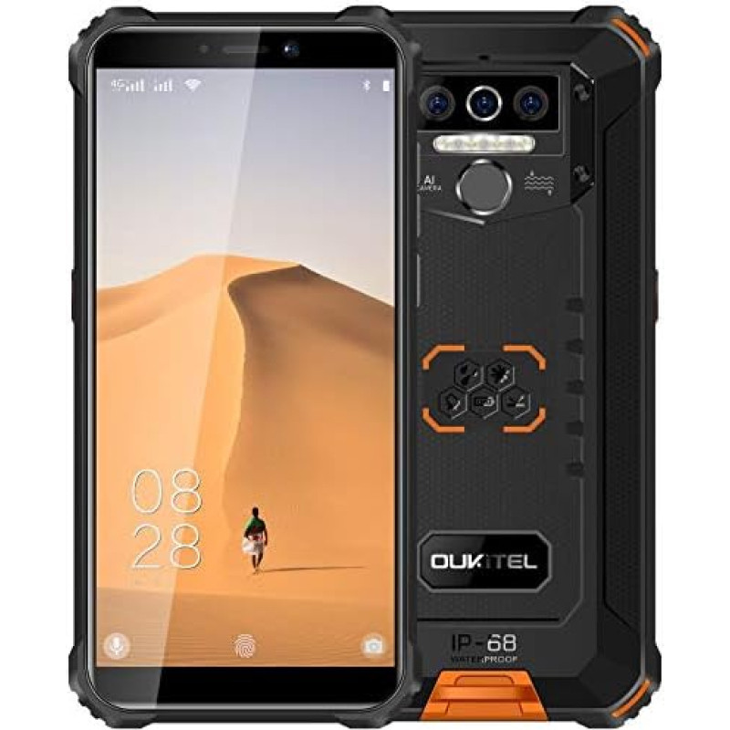 Oukitel WP5 (2020) 4G Outdoor Smartphone Without Contract, 8000 mAh Battery, 4 LED Torch, Robust Mobile Phone IP68, MTK6761 32 GB, 13MP + 2MP + 2MP, Android 9.0, Face Detection, GPS, Orange