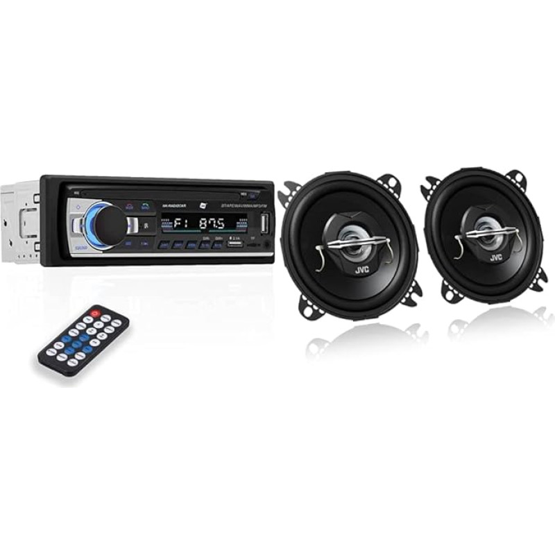 NK Car Radio with Bluetooth 4.0-1 DIN - 4x40W, AUX Function, MP3 Player and Dual USB Port, FM Stereo Sound & JVC CS-J420X 10 cm 2-Way Coaxial Speaker, Pack of 2