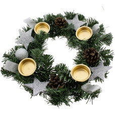 Advent Wreath for Tea Lights, Ready-Decorated, Diameter 30 cm Including 4 Tea Lights (Silver-2)