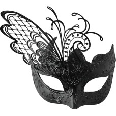 Sincerity Craft Halloween Butterfly Metal Venetian Mask Suitable for Sexy Costume Ball, Masquerade, Carnival Party, Christmas, Easter (Black)