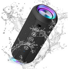 Ortizan Bluetooth speaker with colourful LED light, portable mini Bluetooth box with hands-free function, IPX7 water protection and 360° surround sound, wireless speaker, music box with TWS, AUX, TF.