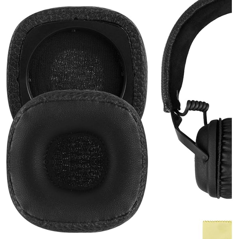 Geekria QuickFit Protein Leather Replacement Ear Pads for Marshall Major III Wired, Major III Bluetooth Wireless, MID ANC Headphones, Ear Pads, Headset, Ear Cups, Repair Parts (Black)