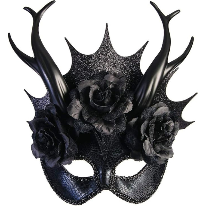 shoperama Gothic Half Mask with Crown Antlers Roses Fantasy Dark Queen Costume Accessory