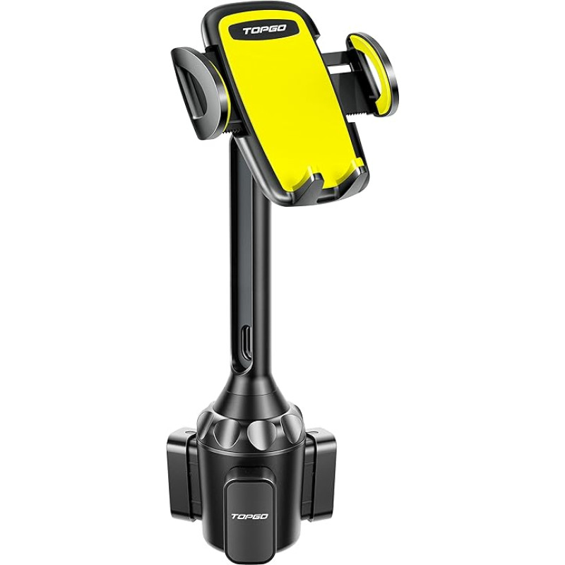 TOPGO Cup Holder, Phone Holder, Long Bar and Firmly Stable Cup Holder, Phone Holder for Car, Phone Mounts for iPhone 14 and More Smartphone (Yellow)