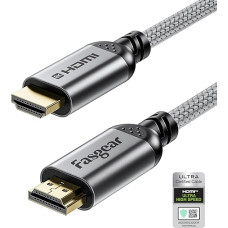 Fasgear HDMI 2.1 Cable 10ft 8K HDMI Cable 48Gbps HDMI Cable Braided Nylon 8K@60Hz 4K@120Hz HDCP 2.3 Support eARC HDR10 3D Dolby Compatible with Fire TV/Blu-ray/Projector (Grey)