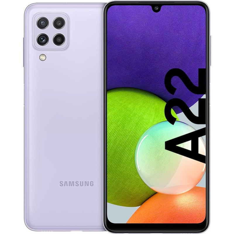 Samsung Galaxy A22, SIM Free Smartphone, 6.4 Inch, 128 GB, Android Mobile Phone, Violet